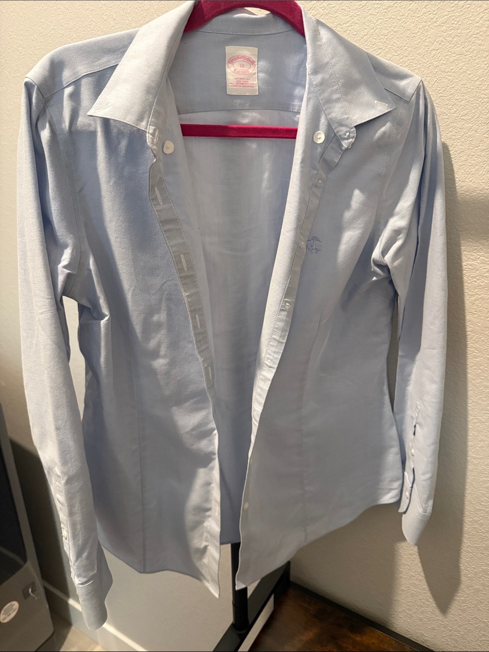 Brooks Brothers Pale Blue Women's Button-Up Shirt with Point Collar